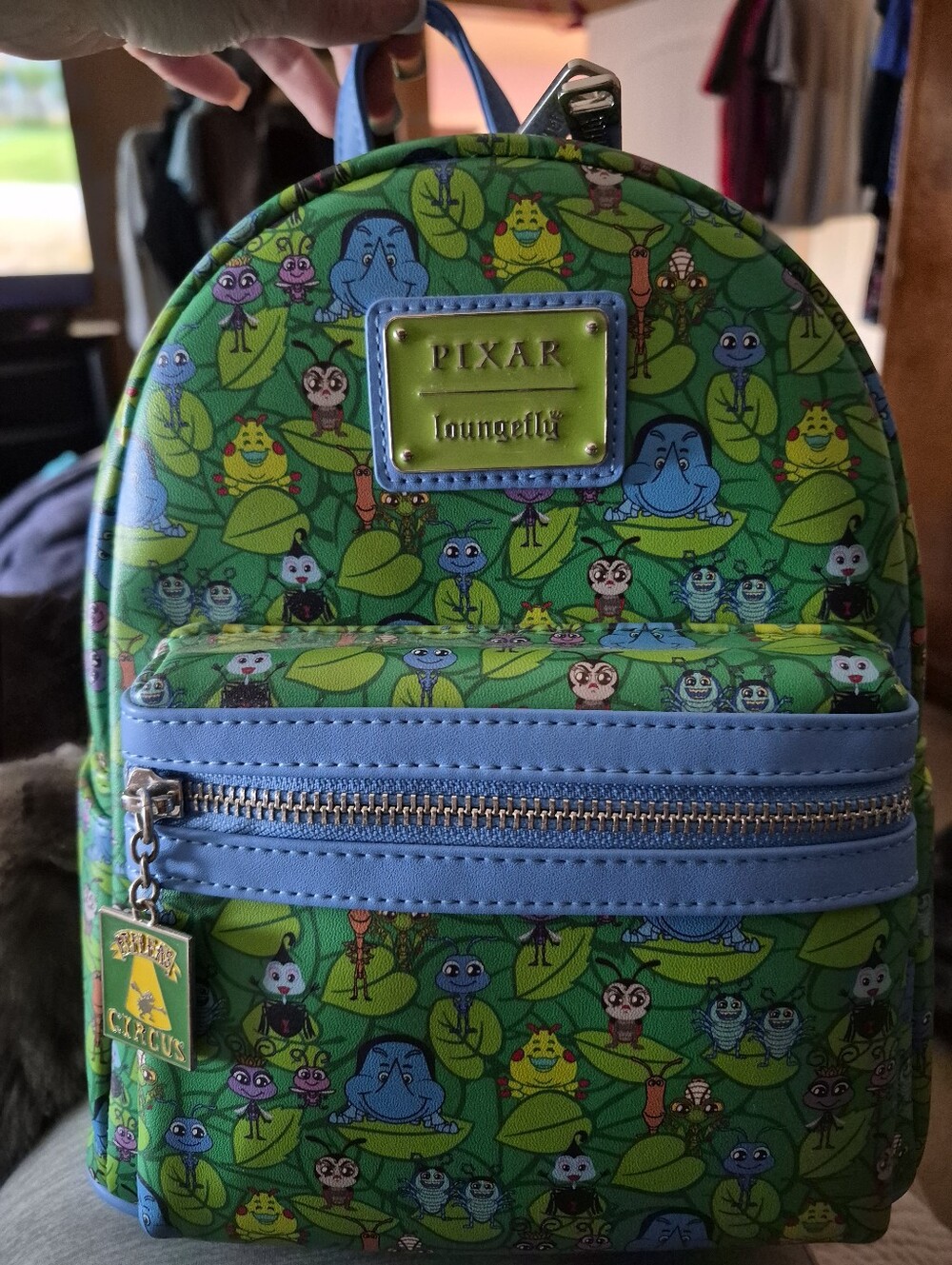 NWT Loungefly Pixar Bugs Life Mini Backpack in Green with Blue Trim